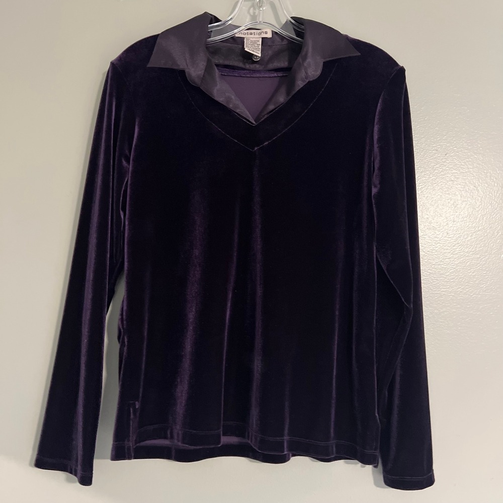 Notations Purple Velvet Long Sleeve Top Detachable Collar Size M dark academia